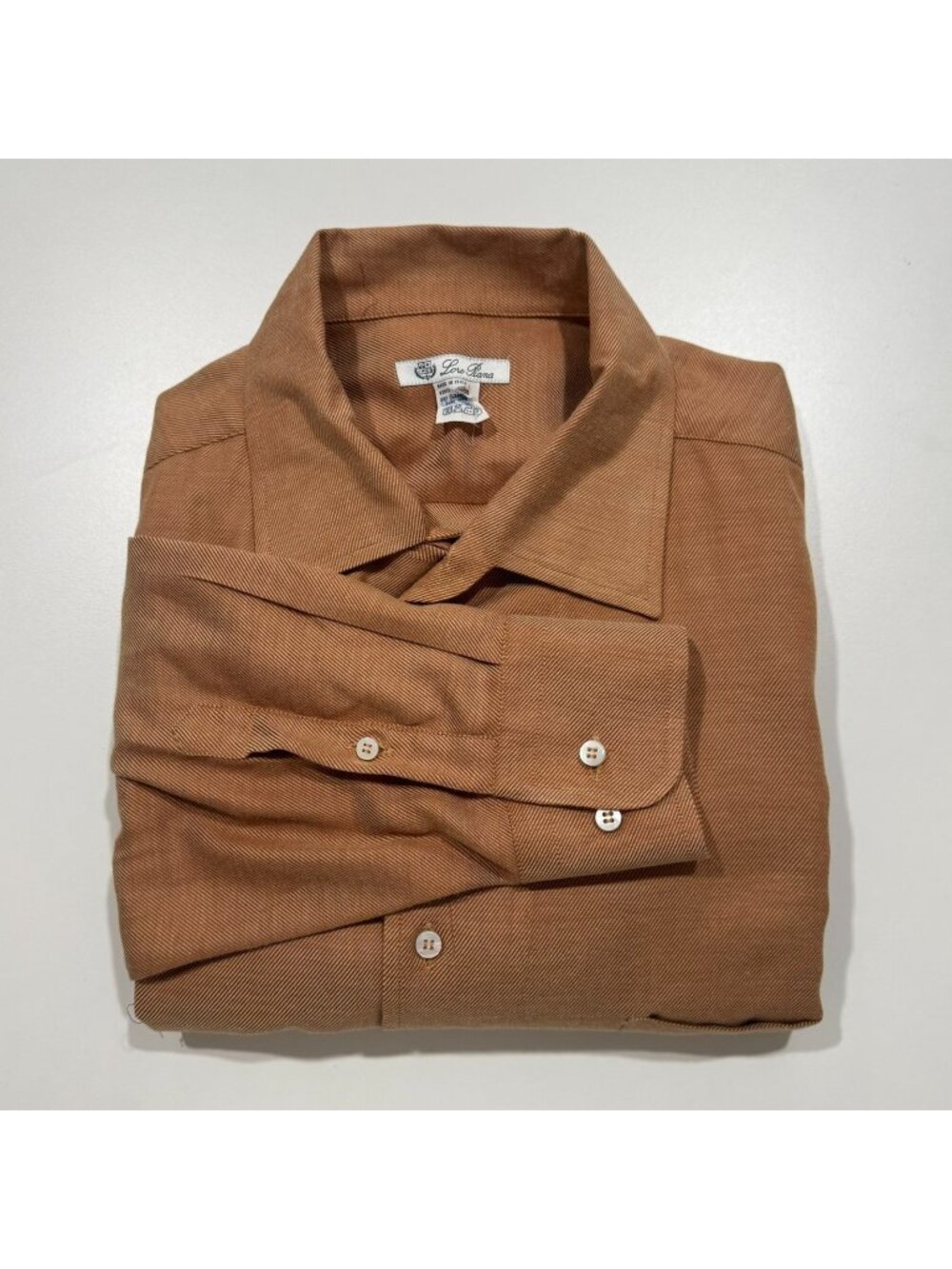 Loro Piana Long Sleeve Cotton Cashmere Button Down Shirt Light Brown 2XL Pocket